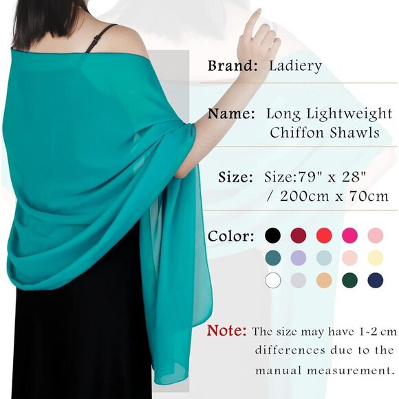 Women Emerald Elegant Soft Sheer Chiffon Stole Bride Wedding Shawls and Wraps - Picture 6 of 7